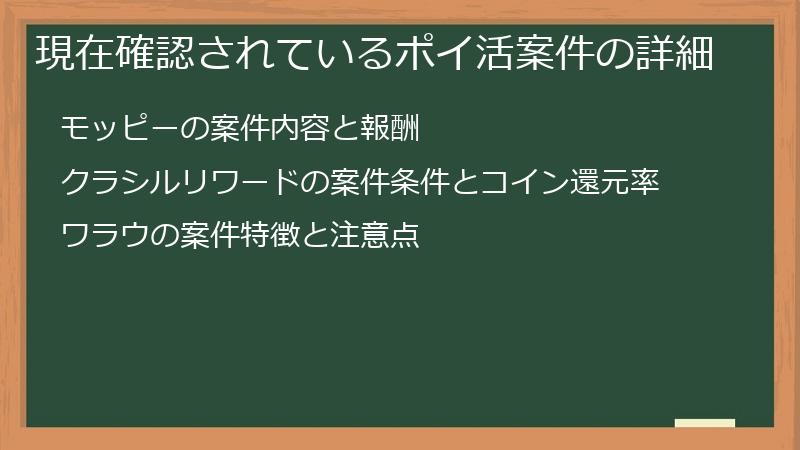 現在確認されているポイ活案件の詳細