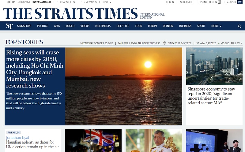 Singapore Press Holdings社が運営する、「ザ・ストレーツ・タイムズ」(The Straits Times)