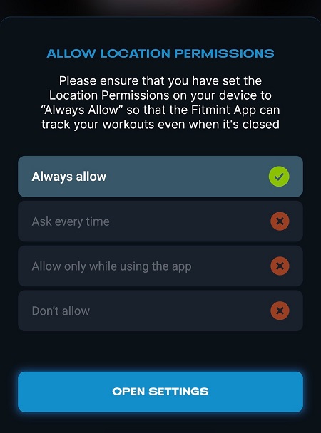 Fitmintの位置情報利用を許可