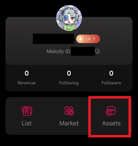 Melody（メロディー）アプリ右上のプロフィールアイコンをタップ