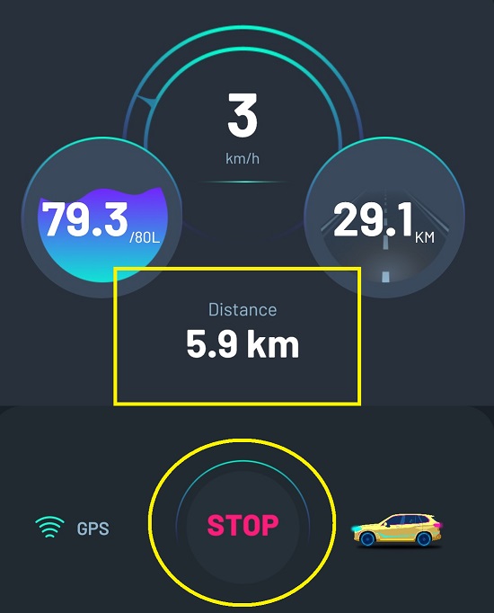 DRIVEZアプリで運転距離の確認＆STOPボタンタップ
