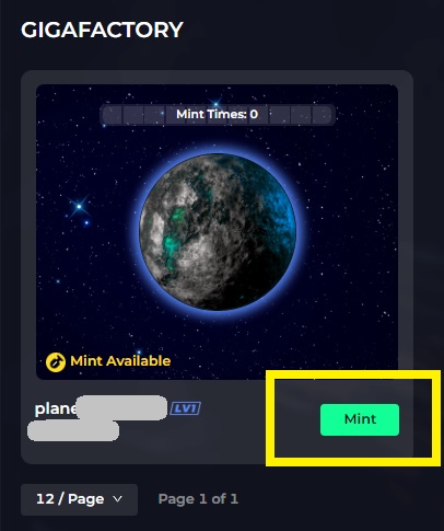 ミントに使用する惑星の「Mint」をクリック