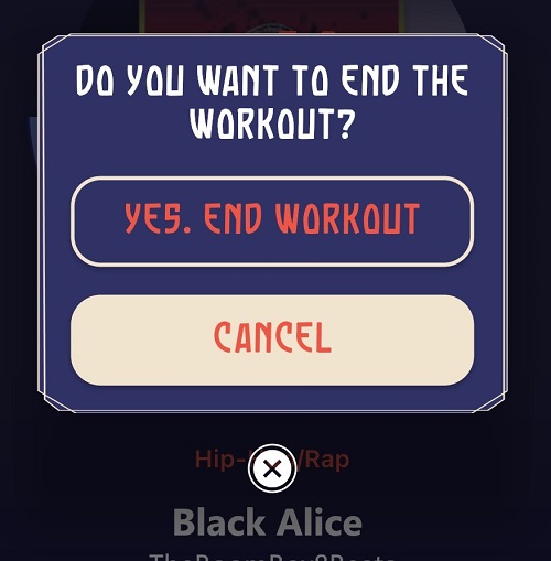「Yes, end workout」で運動終了