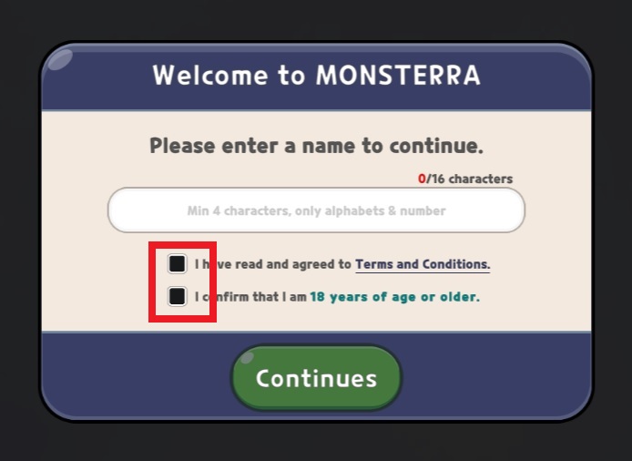 Monsterra（モンステラ）のゲーム内ニックネームを作成