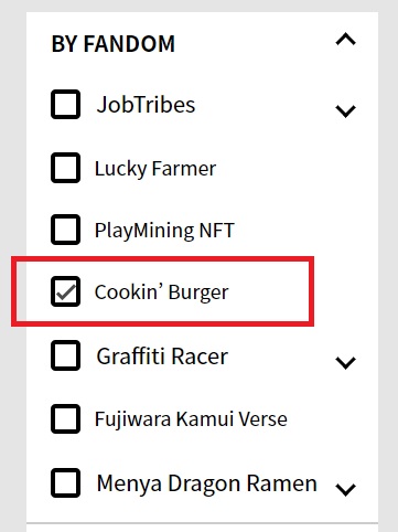 「Cookin’ Burger（クッキングバーガー）」のNFTを選択する