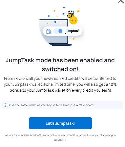 JumpTask（ジャンプタスク）モードへの切り替え完了画面がこちら