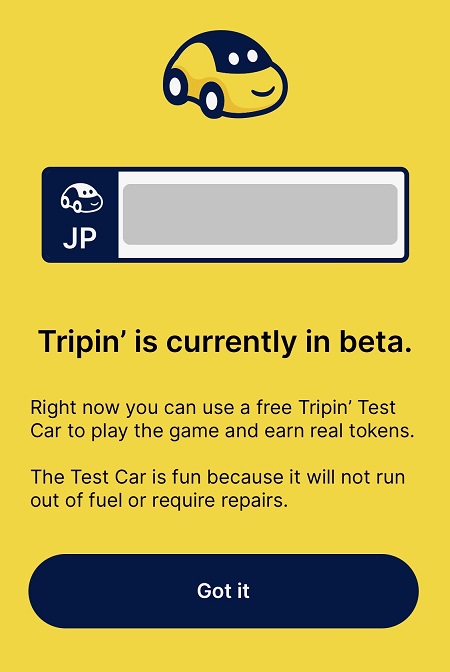 Tripinアプリが現状テスト版であることの確認