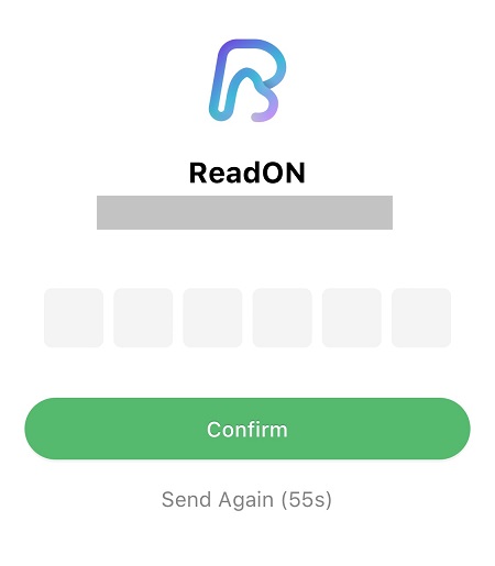 ReadONから届く認証コードを入力