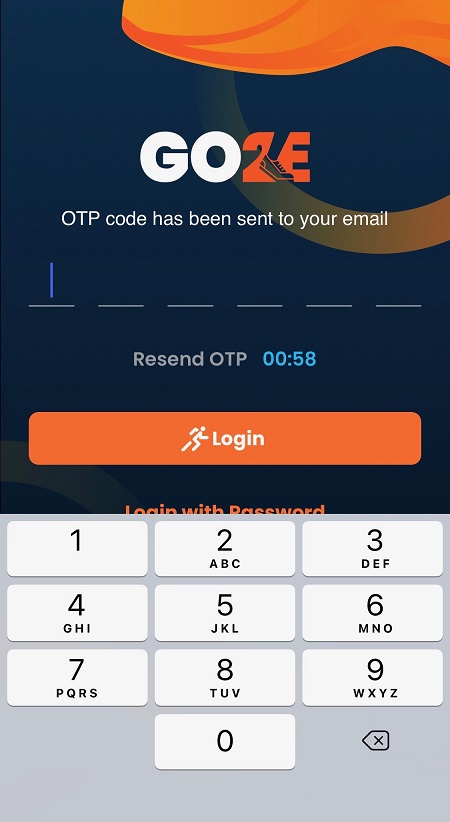 「Get Code」をタップすると、メールアドレス宛に、OTP（ワンタイムパスワード）が送付