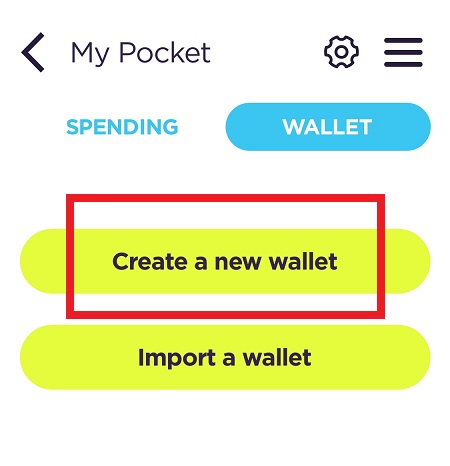 「Create a new wallet」をタップ