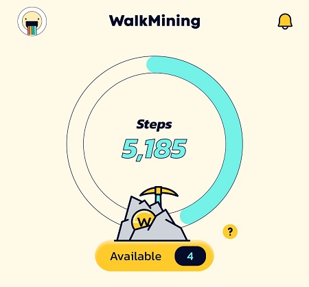 WalkMining（ウォークマイニング）アプリにログインして以降、100歩歩くごとにマイニング・チケットが発行される