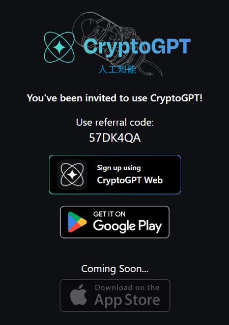 Crypto GPT（クリプトGPT）のアプリサイトへ