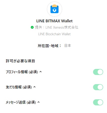 LINE BITMAX Walletによる情報アクセス等の許可