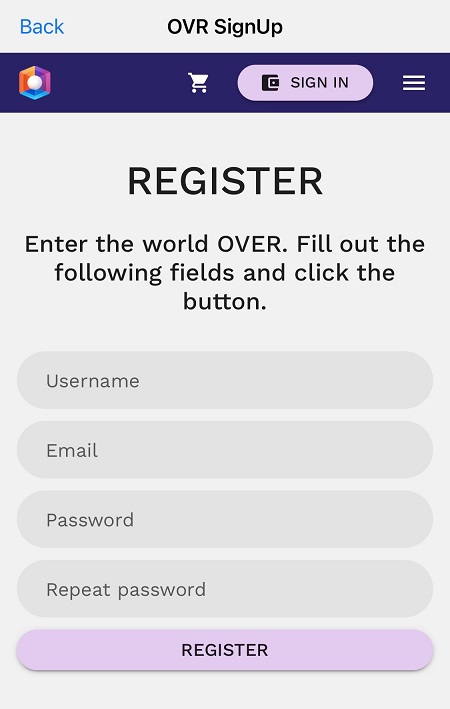 Over（オーバー）に登録するユーザー名等を入力