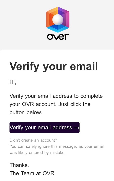 Over（オーバー）からの確認メールを受信
