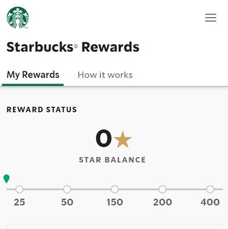 Starbucks Rewards（スターバックス・リワード）のホーム画面がこちら