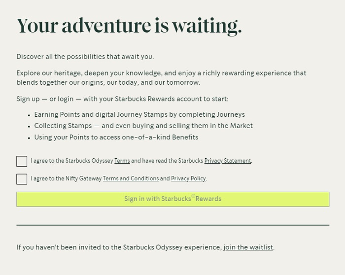 Starbucks Odyssey（スターバックス・オデッセイ）等の利用規約への同意処理