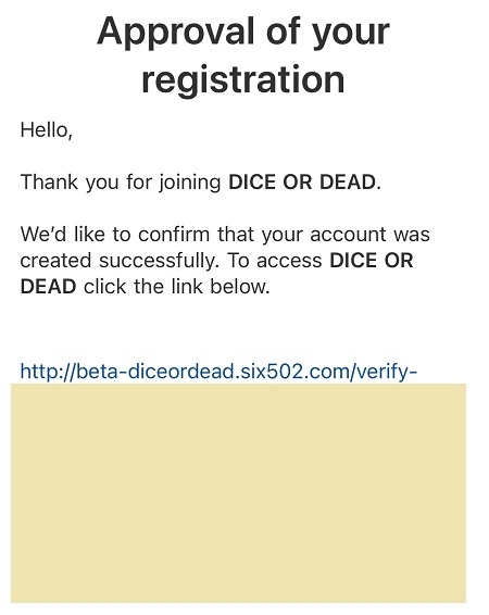 Dice or Dead（ダイス・オア・デッド）からの自動送信メールの確認
