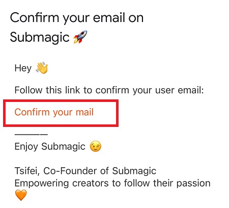 Submagic（サブマジック）からの確認メールを受信