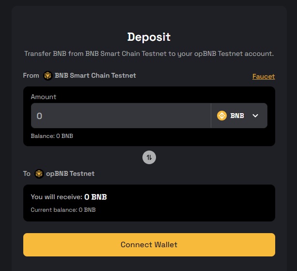 opBNB（テストネット）のブリッジサイトへアクセス