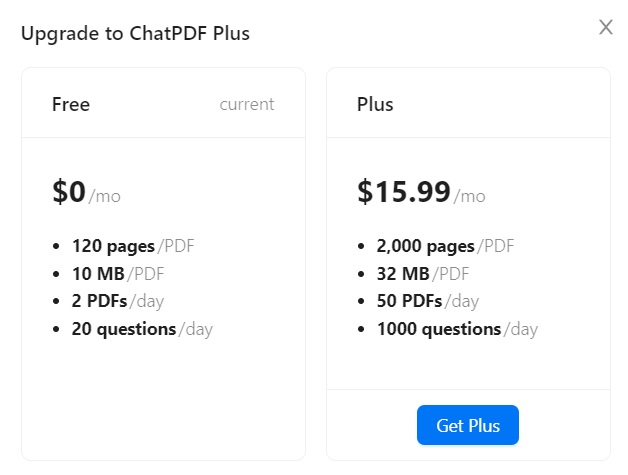 ChatPDF（チャットPDF）は無料で使用できますか・料金はいくらですか
