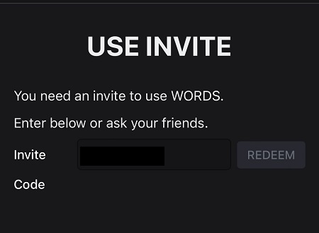 Words（ワーズ）の招待コードの入力