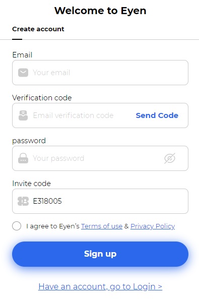 EYEN（アイン）のアカウント登録サイトにアクセス