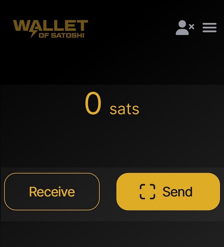 Wallet of Satoshi（ウォレット・オブ・サトシ）のアプリホーム画面がこちら