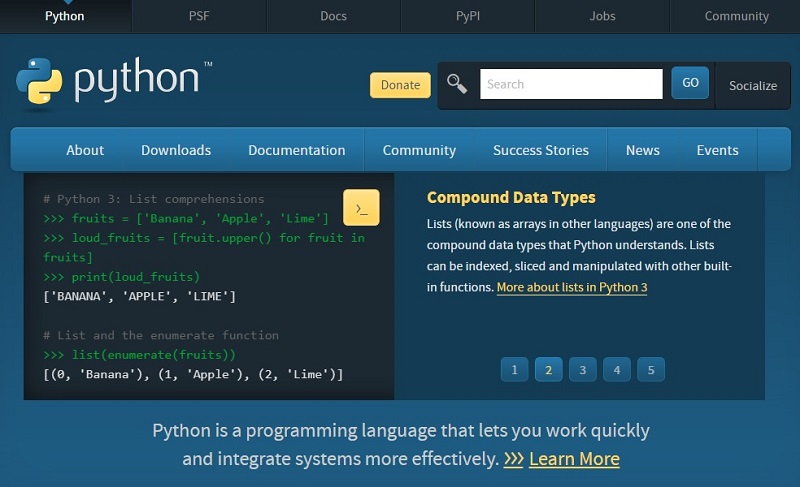 Python（パイソン）の公式サイトにアクセス