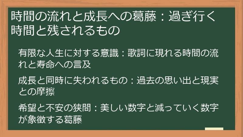 時間の流れと成長への葛藤：過ぎ行く時間と残されるもの