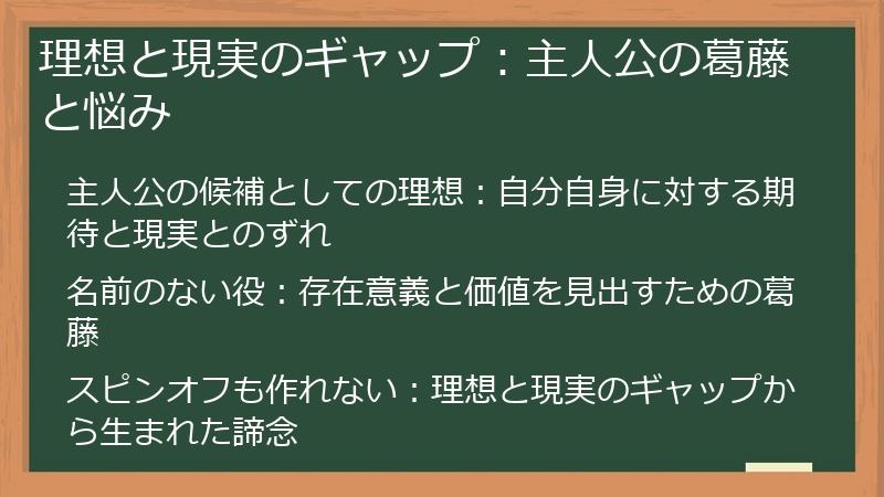 理想と現実のギャップ：主人公の葛藤と悩み