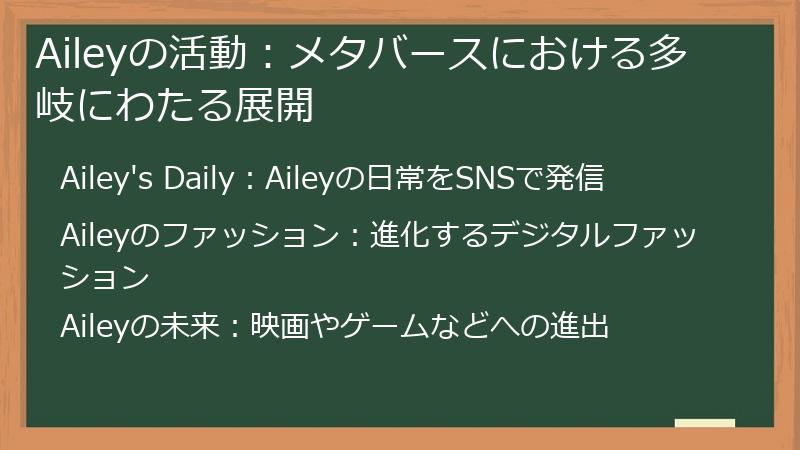 Aileyの活動：メタバースにおける多岐にわたる展開