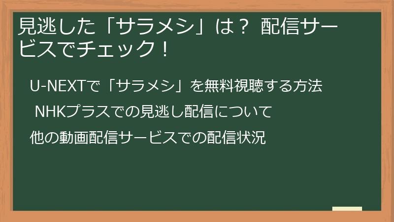 見逃した「サラメシ」（皿めし）は？ 配信サービスでチェック！