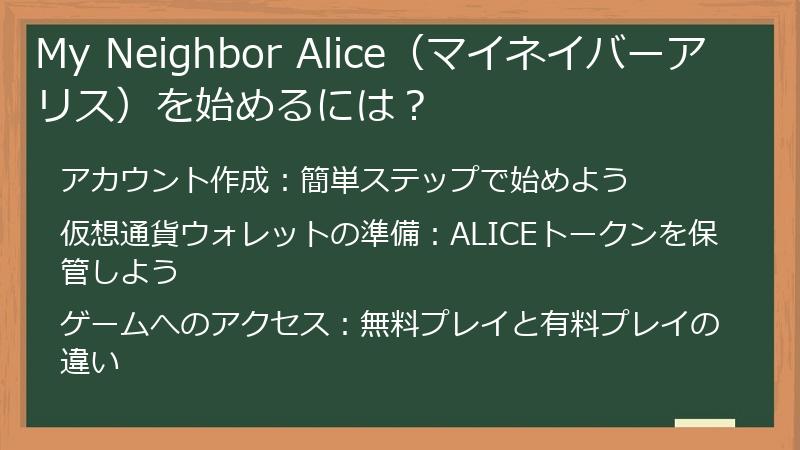 My Neighbor Alice（マイネイバーアリス）を始めるには？