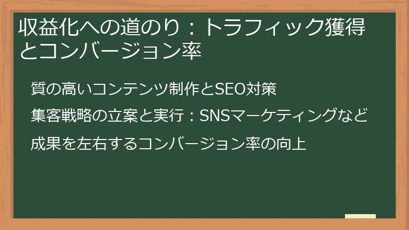 収益化への道のり：トラフィック獲得とコンバージョン率