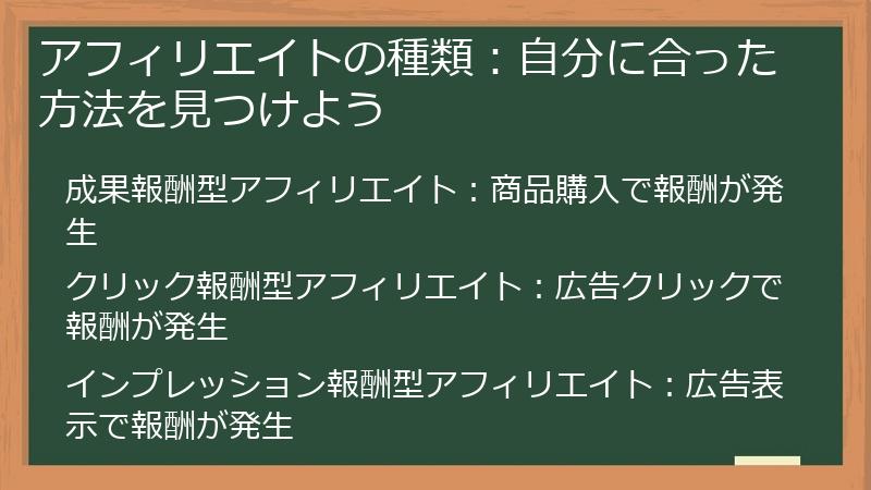 アフィリエイトの種類：自分に合った方法を見つけよう