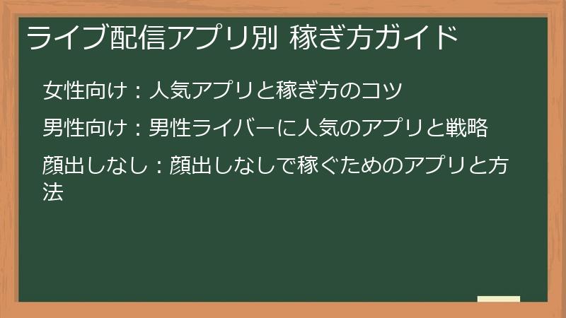 ライブ配信アプリ別 稼ぎ方ガイド