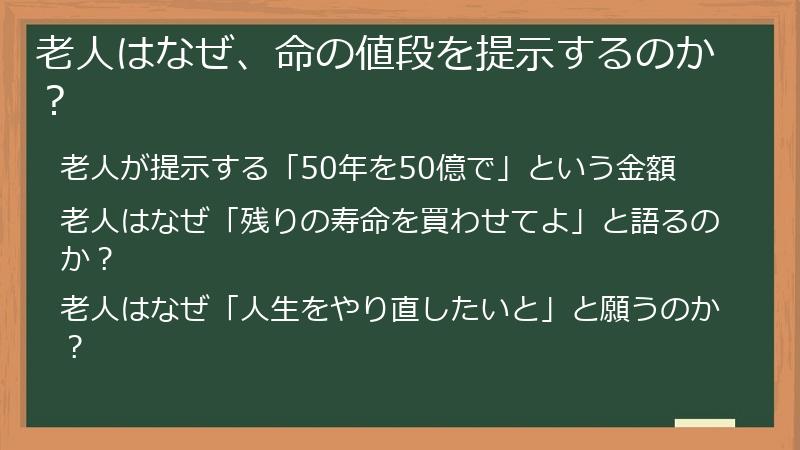 老人はなぜ、命の値段を提示するのか？