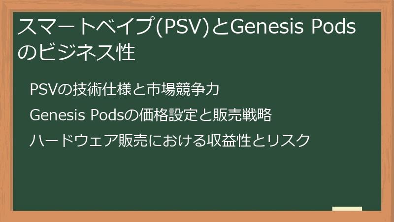 スマートベイプ(PSV)とGenesis Podsのビジネス性