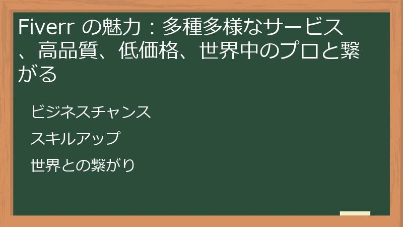 Fiverr の魅力：多種多様なサービス、高品質、低価格、世界中のプロと繋がる