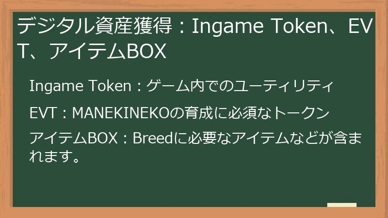 デジタル資産獲得：Ingame Token、EVT、アイテムBOX