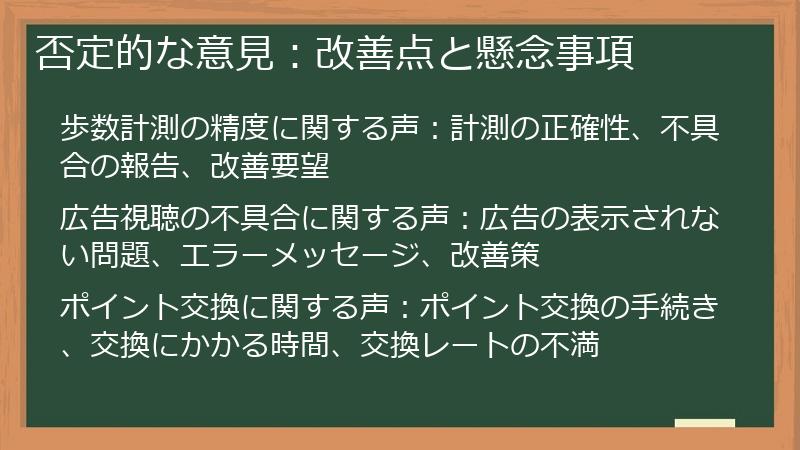 否定的な意見：改善点と懸念事項