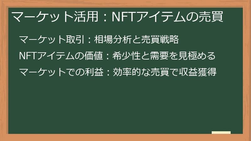 マーケット活用：NFTアイテムの売買