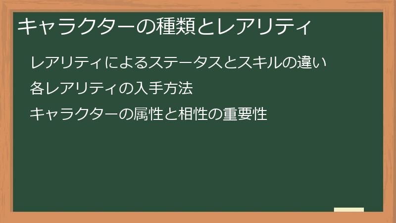 キャラクターの種類とレアリティ