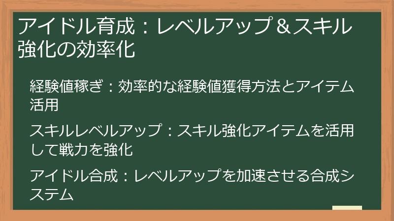 アイドル育成：レベルアップ＆スキル強化の効率化