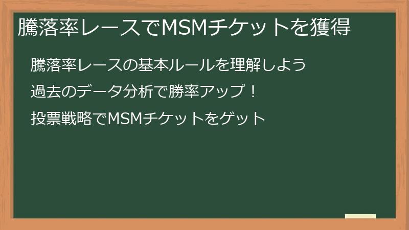 騰落率レースでMSMチケットを獲得