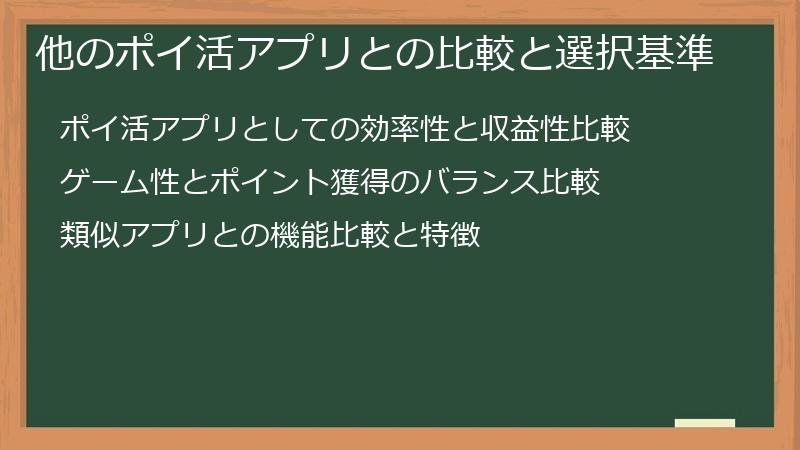 他のポイ活アプリとの比較と選択基準