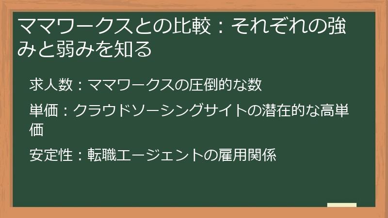 ママワークスとの比較：それぞれの強みと弱みを知る
