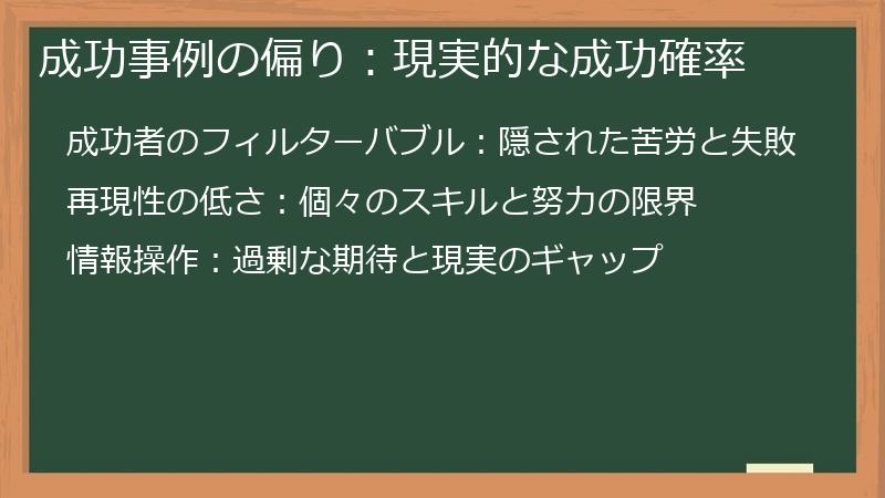 成功事例の偏り：現実的な成功確率