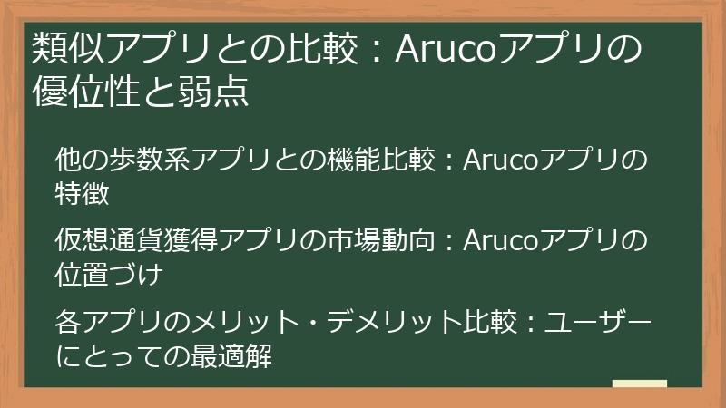 類似アプリとの比較：Arucoアプリの優位性と弱点